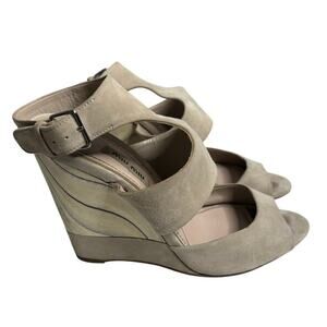 Miu Miu Suede Wood Wedge Sandal Beige Size 8